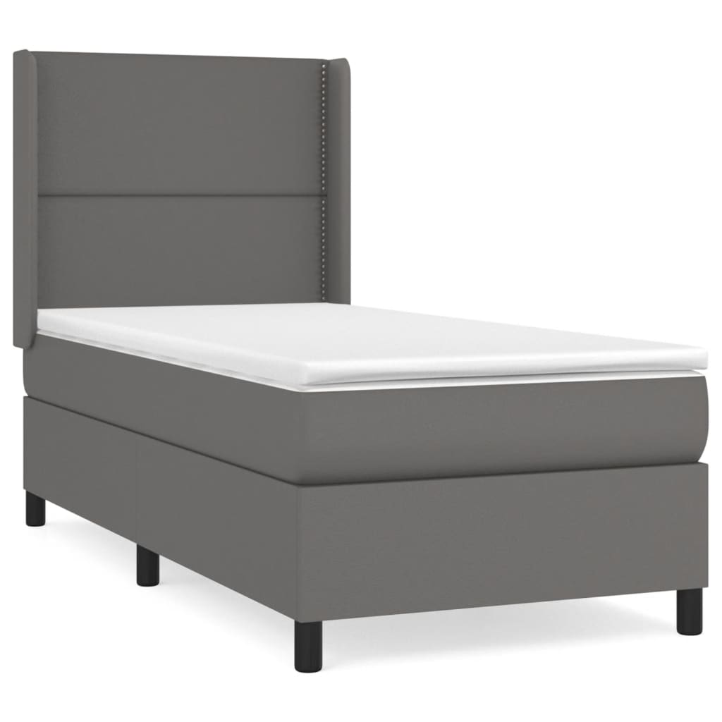 Boxspringbett mit Matratze Grau 90x200 cm Kunstleder