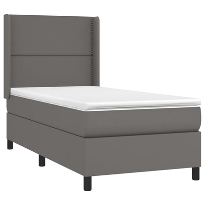 Boxspringbett mit Matratze Grau 90x200 cm Kunstleder