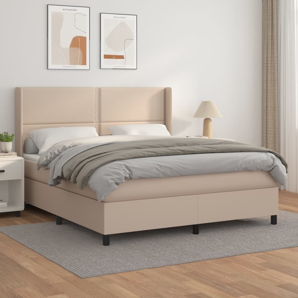 Box spring bed mattress cappuccino brown 160x200 cm artificial leather