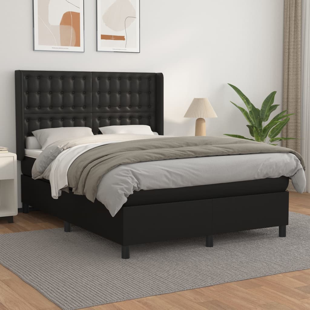 Box spring bed with mattress black 140x200 cm artificial leather