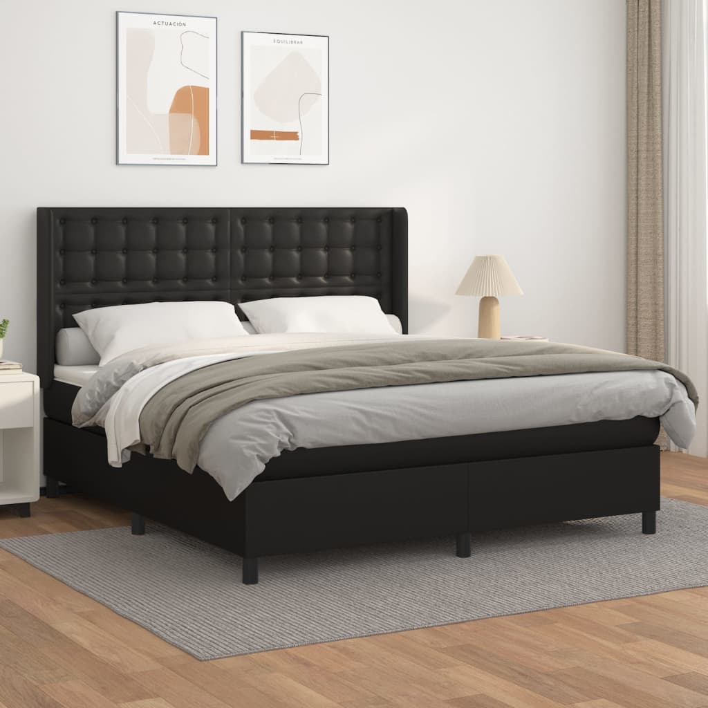 Boxspringbett mit Matratze Schwarz 180x200 cm Kunstleder