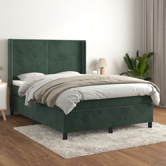 Box spring bed with mattress dark green 140x200 cm velvet