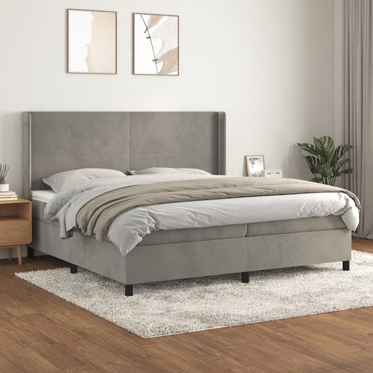 Box spring bed with mattress light grey 200x200 cm velvet