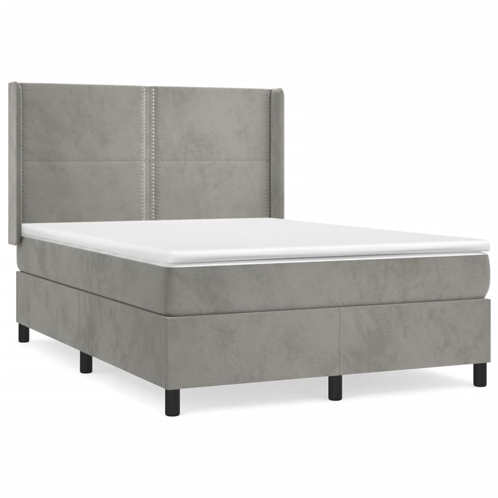 Boxspringbett mit Matratze Hellgrau 140x200 cm Samt