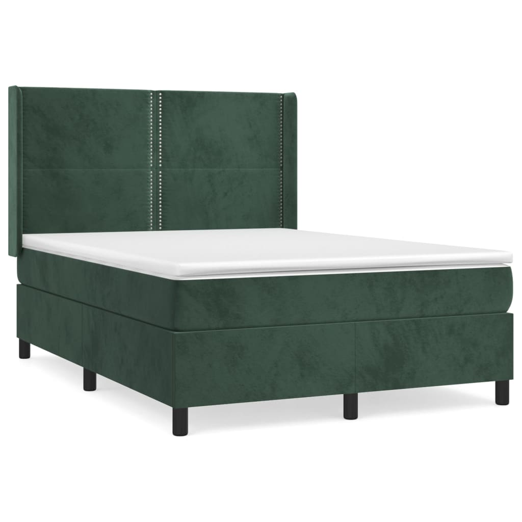 Box spring bed with mattress dark green 140x200 cm velvet