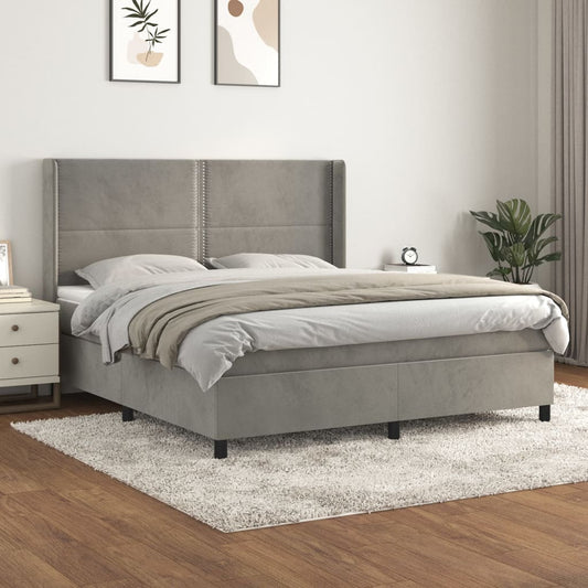 Box spring bed with mattress light grey 160x200 cm velvet