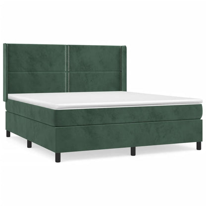 Box spring bed with mattress dark green 160x200 cm velvet