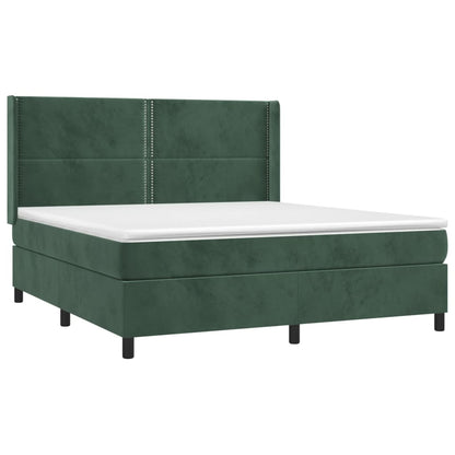 Box spring bed with mattress dark green 160x200 cm velvet