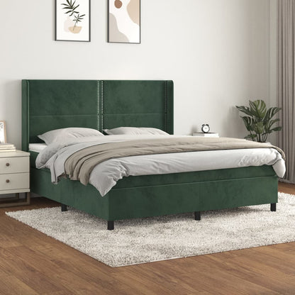 Box spring bed with mattress dark green 160x200 cm velvet