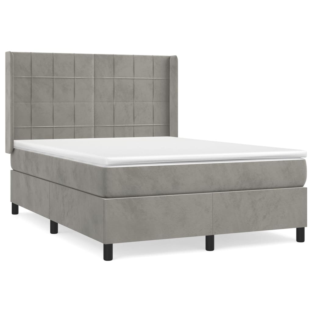 Box spring bed with mattress light grey 140x200 cm velvet