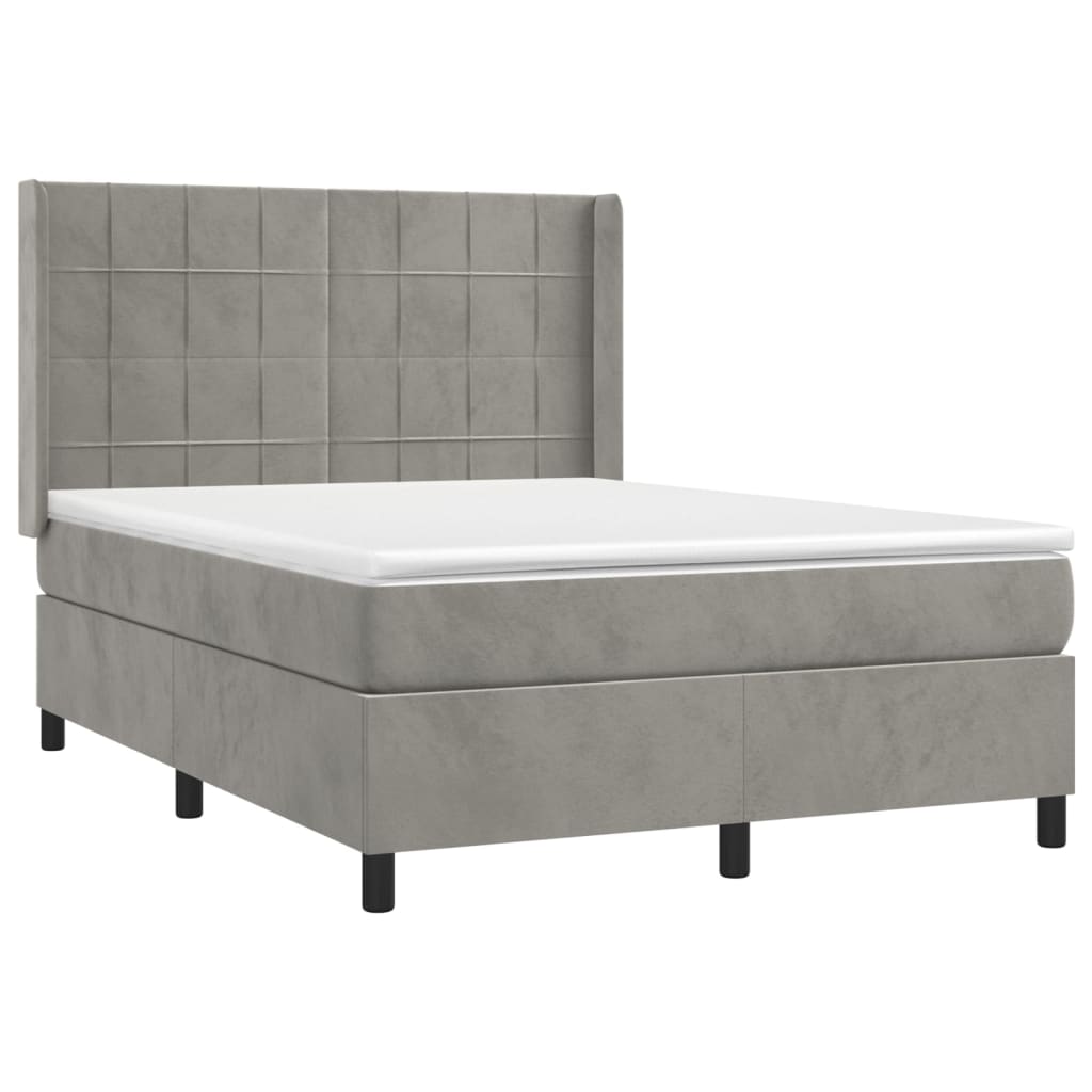 Box spring bed with mattress light grey 140x200 cm velvet