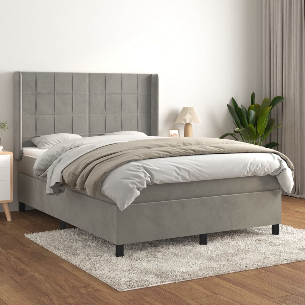 Box spring bed with mattress light grey 140x200 cm velvet