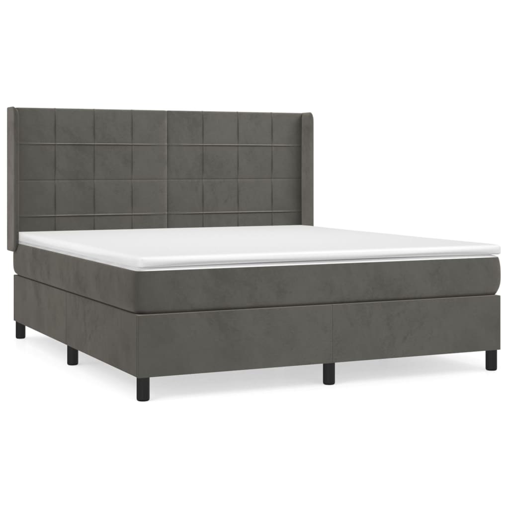 Box spring bed with mattress dark grey 160x200 cm velvet