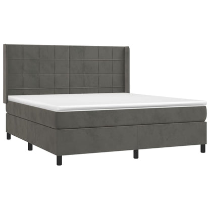 Box spring bed with mattress dark grey 160x200 cm velvet