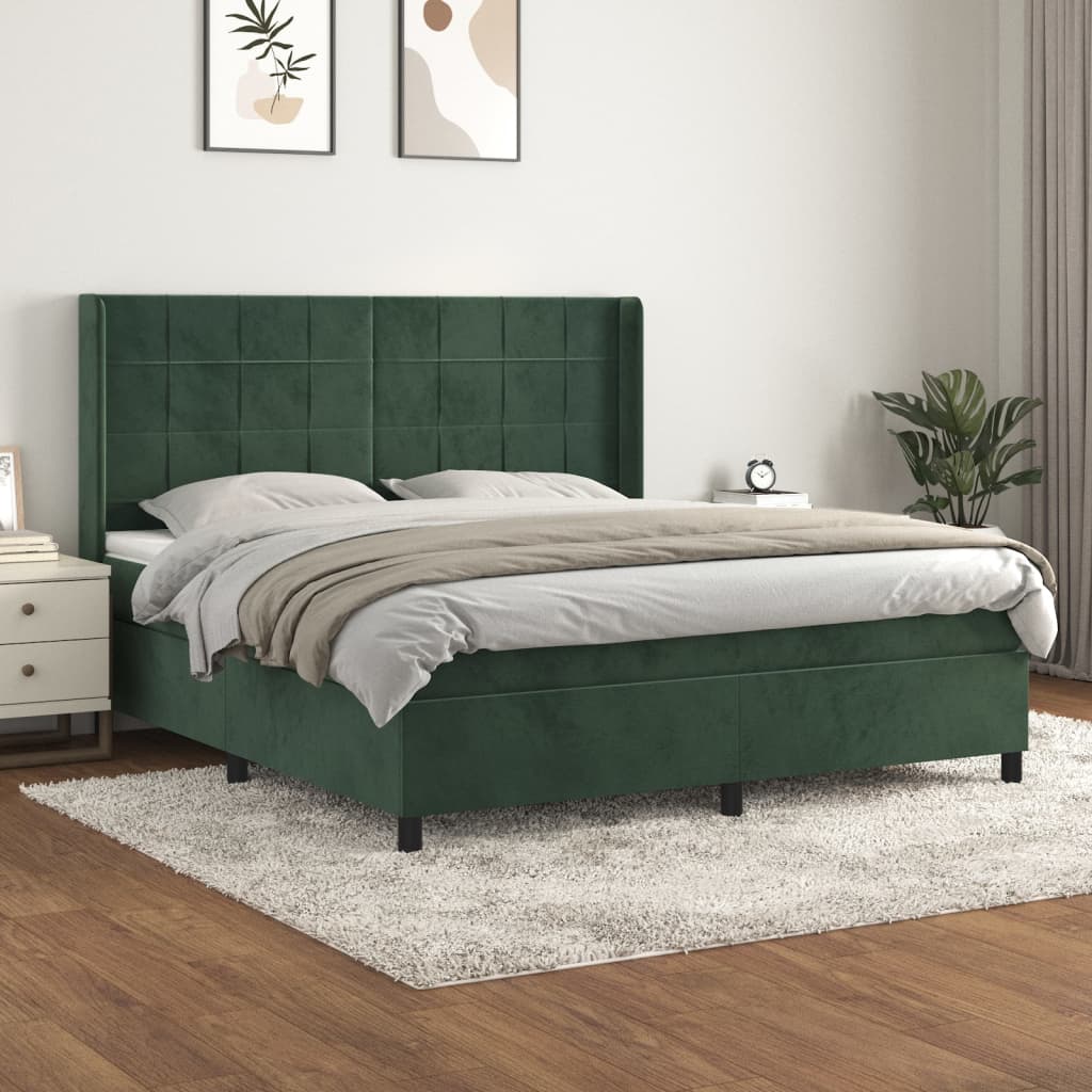 Boxspringbett mit Matratze Dunkelgrün 180x200 cm Samt