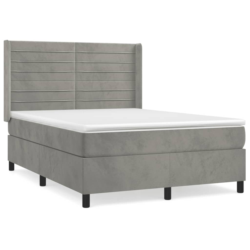 Box spring bed with mattress light grey 140x200 cm velvet