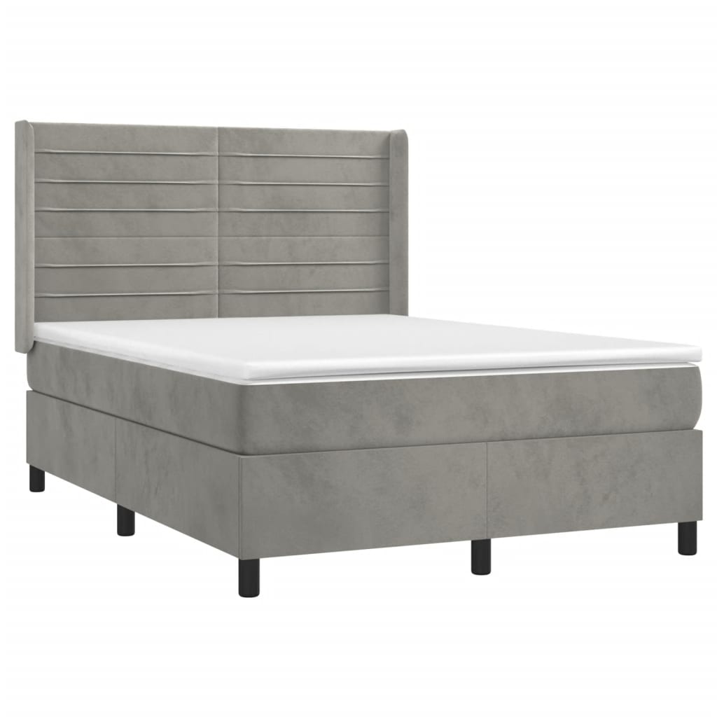 Box spring bed with mattress light grey 140x200 cm velvet