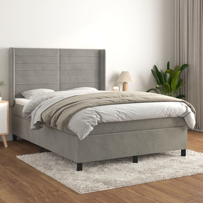 Box spring bed with mattress light grey 140x200 cm velvet