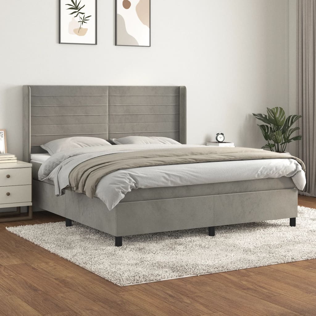 Box spring bed with mattress light grey 160x200 cm velvet