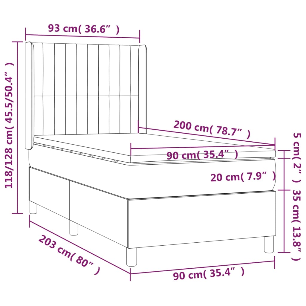 Box spring krevet s madracem svijetlo sivi 90x200 cm baršun