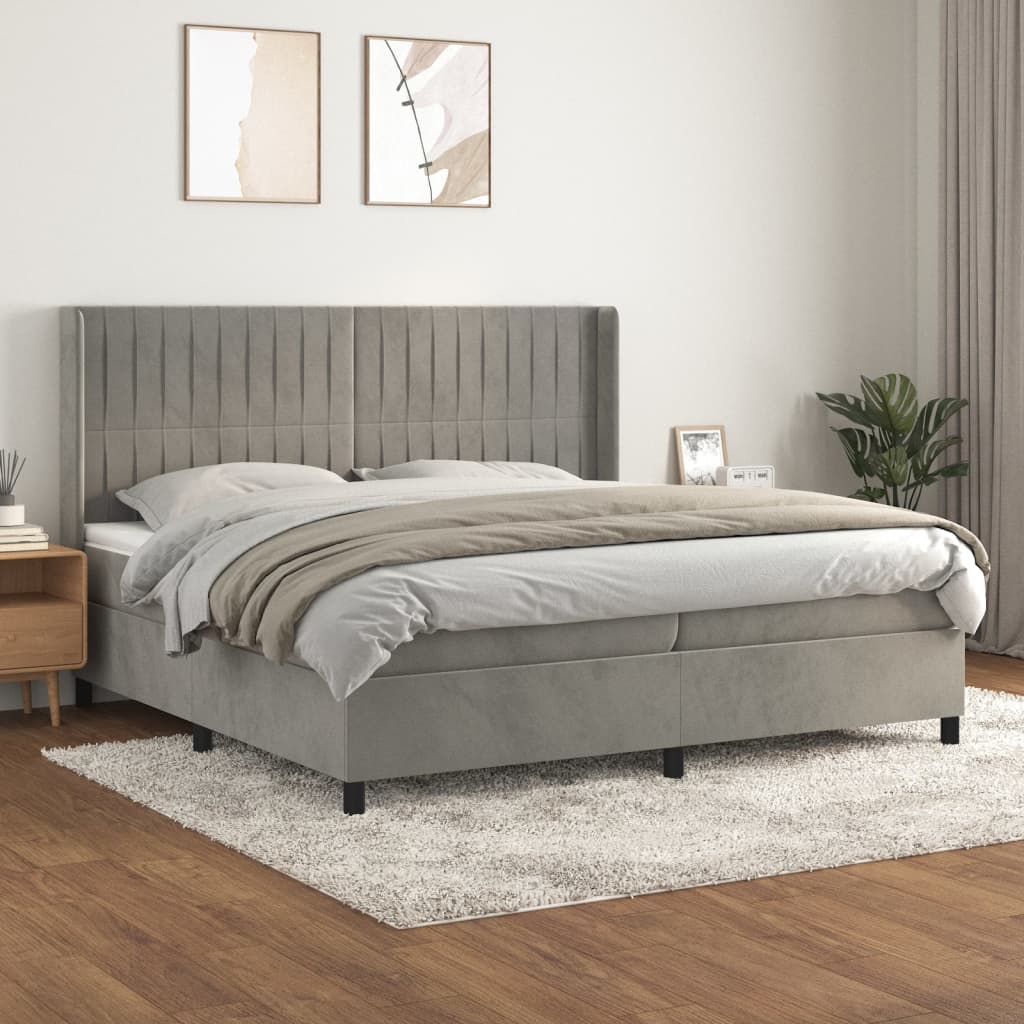 Box spring krevet s madracem svijetlo sivi 200x200 cm baršun