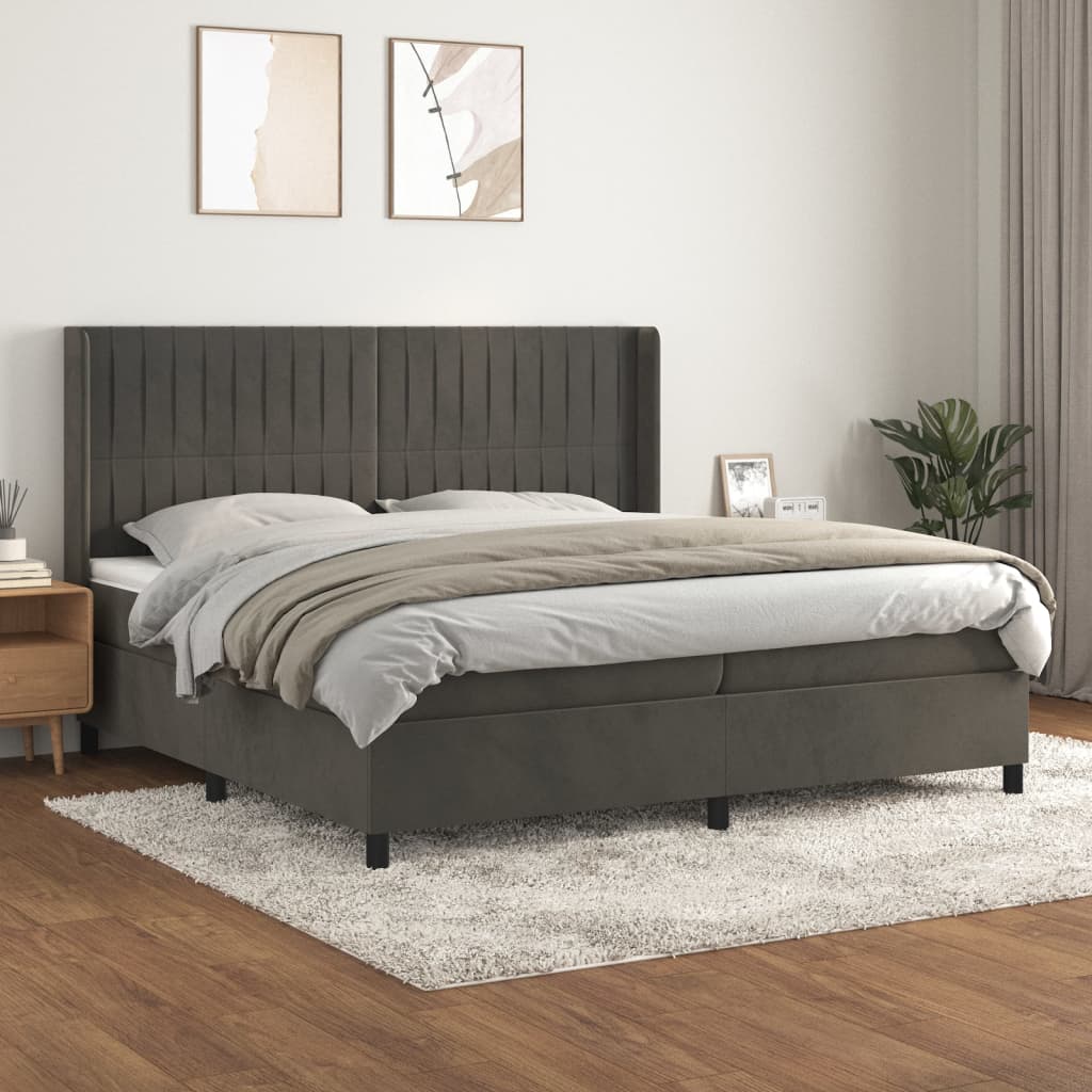 Box spring krevet s madracem tamno sivi 200x200 cm baršun