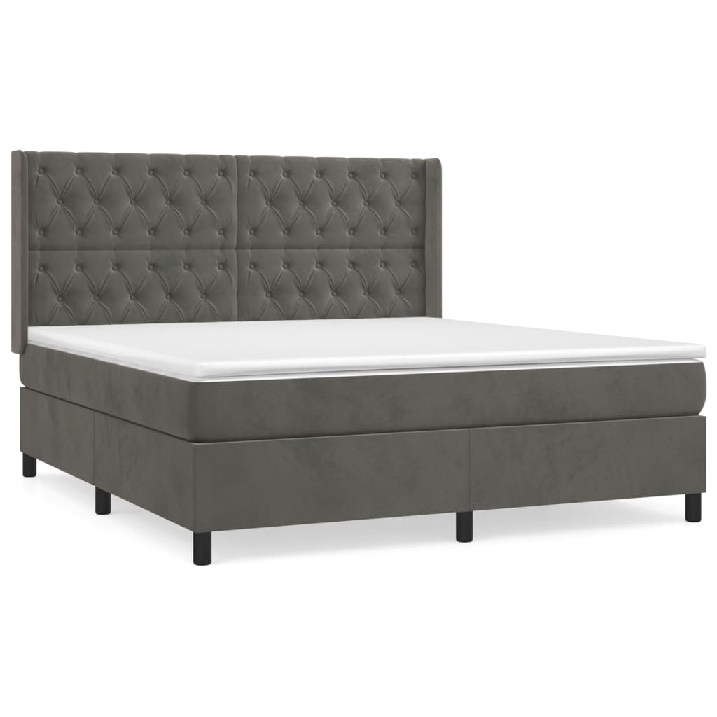 Box spring bed with mattress dark grey 160x200 cm velvet