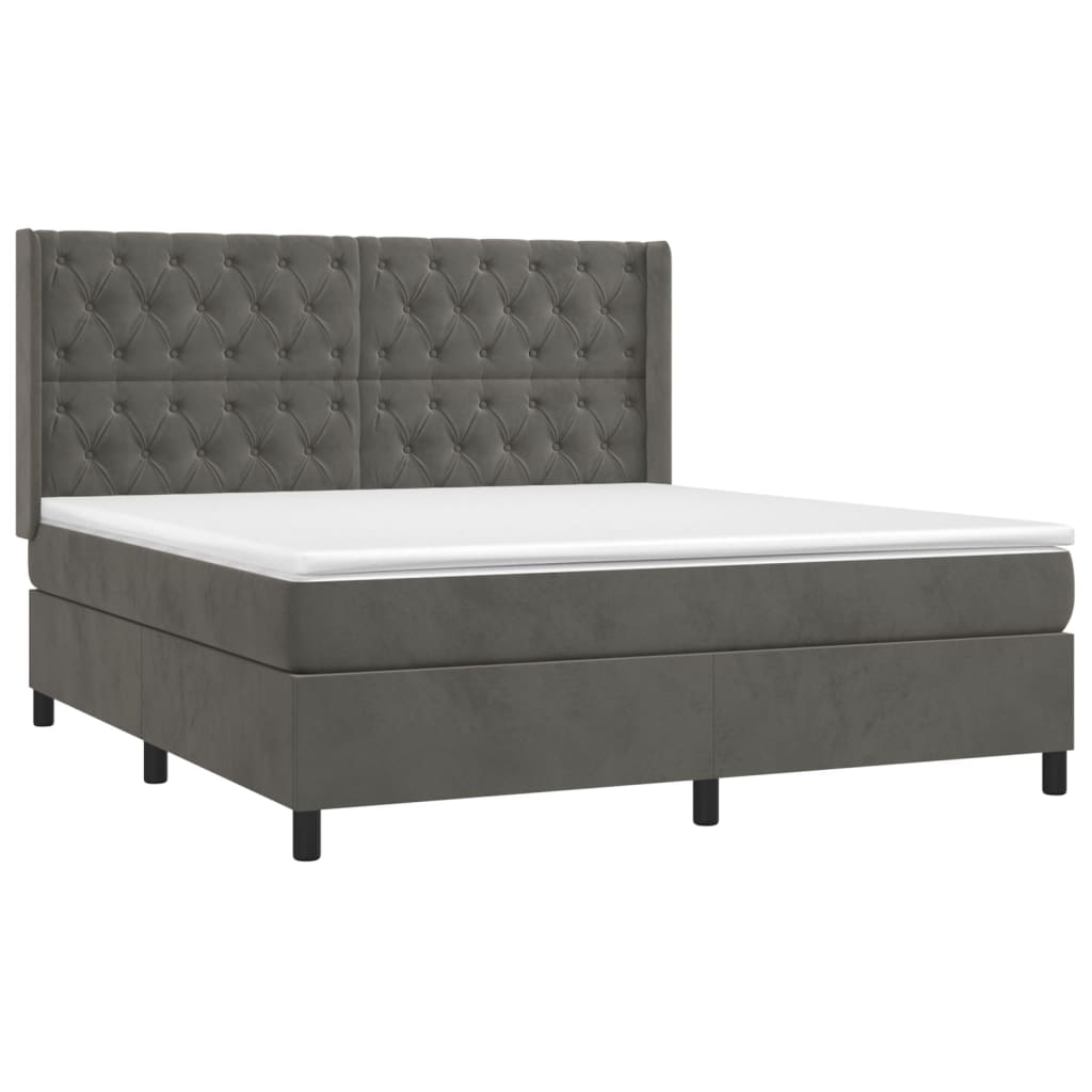 Box spring bed with mattress dark grey 160x200 cm velvet