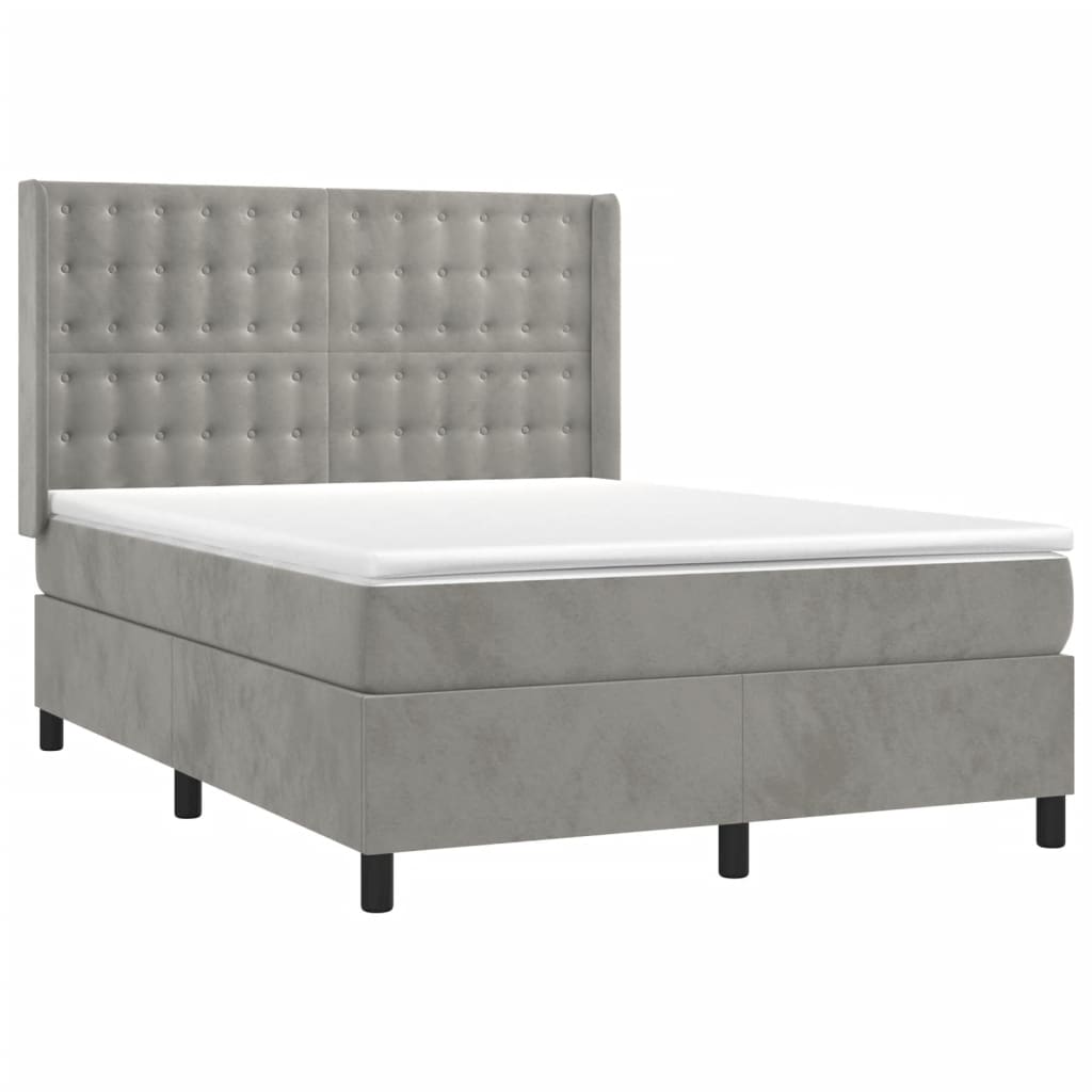 Box spring bed with mattress light grey 140x200 cm velvet