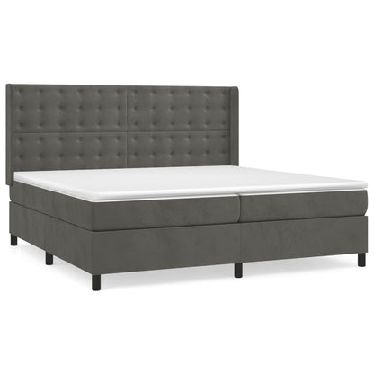 Box spring bed with mattress dark grey 200x200 cm velvet