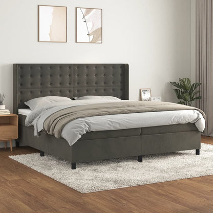 Box spring bed with mattress dark grey 200x200 cm velvet