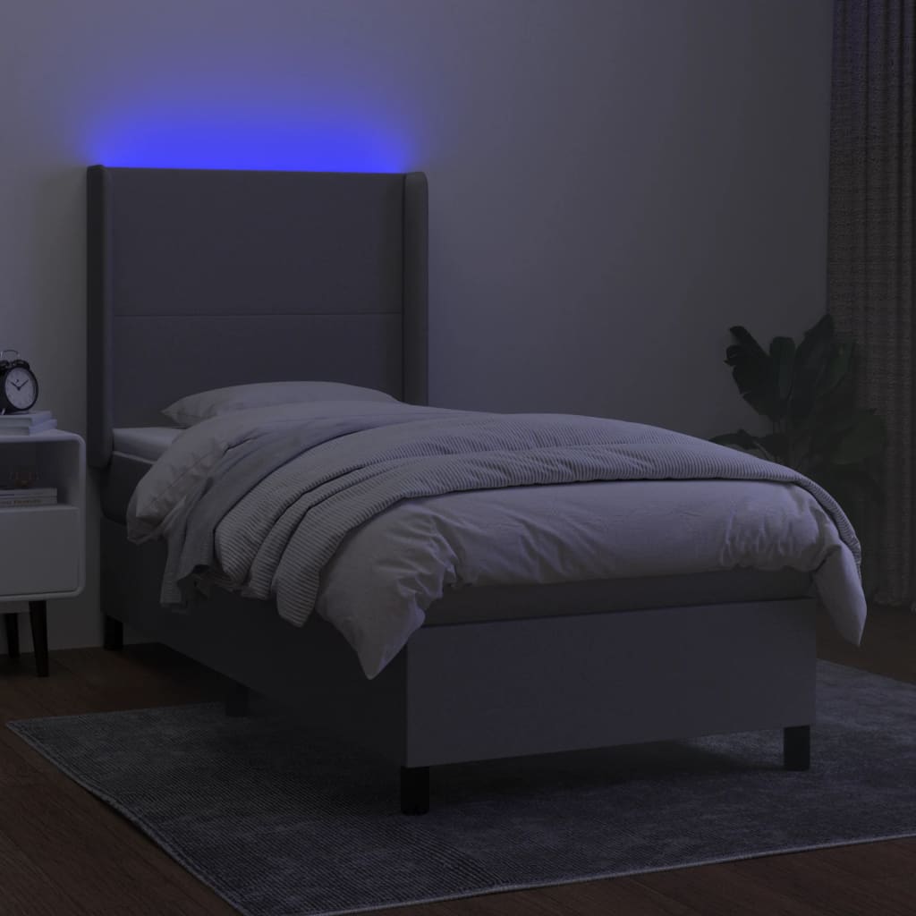 Boxspringbett mit Matratze & LED Hellgrau 90x200 cm Stoff