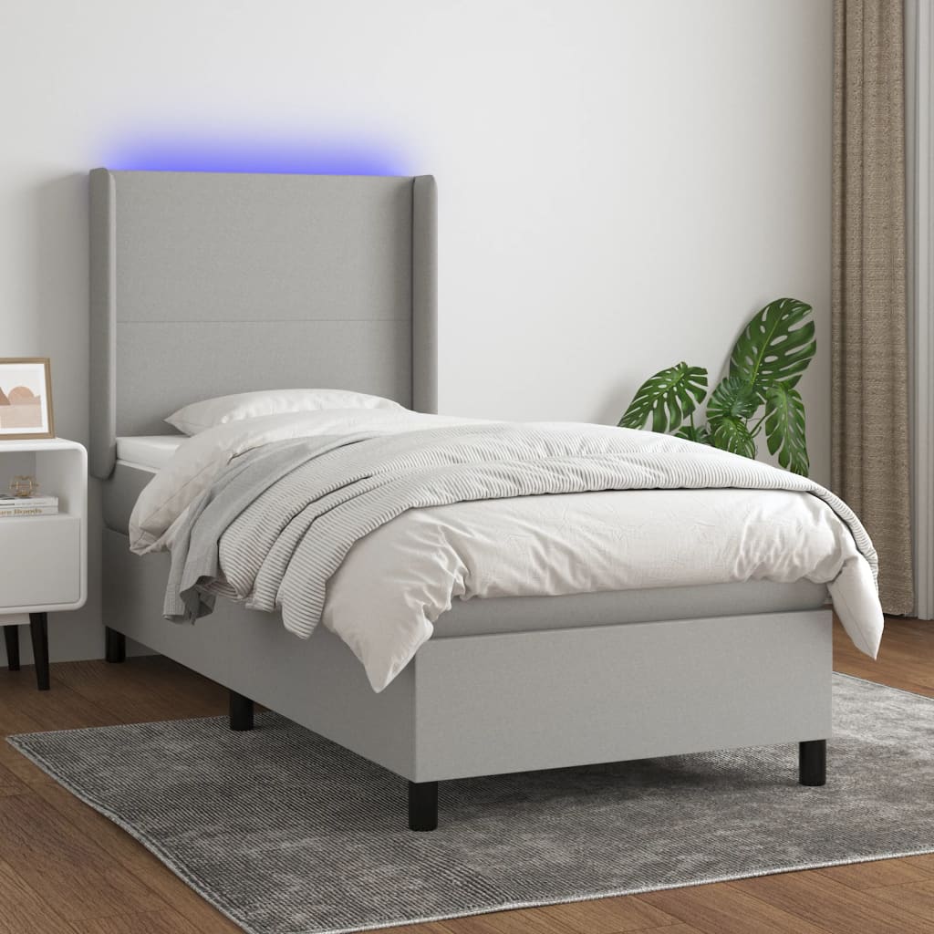 Boxspringbett mit Matratze & LED Hellgrau 90x200 cm Stoff