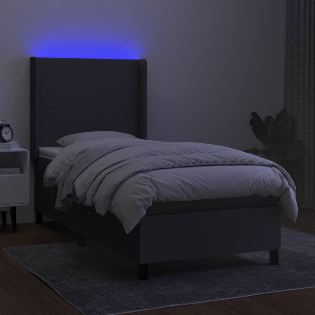 Boxspringbett mit Matratze & LED Dunkelgrau 90x200 cm Stoff