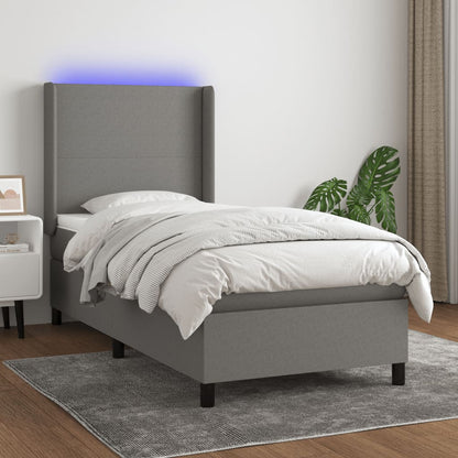 Boxspringbett mit Matratze & LED Dunkelgrau 90x200 cm Stoff