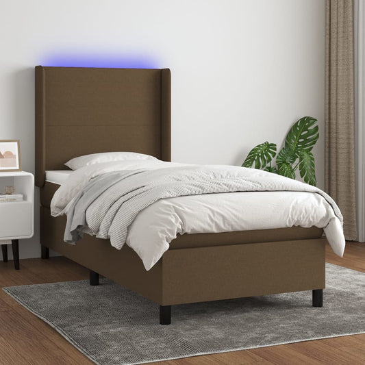 Boxspringbett mit Matratze & LED Dunkelbraun 90x200 cm Stoff