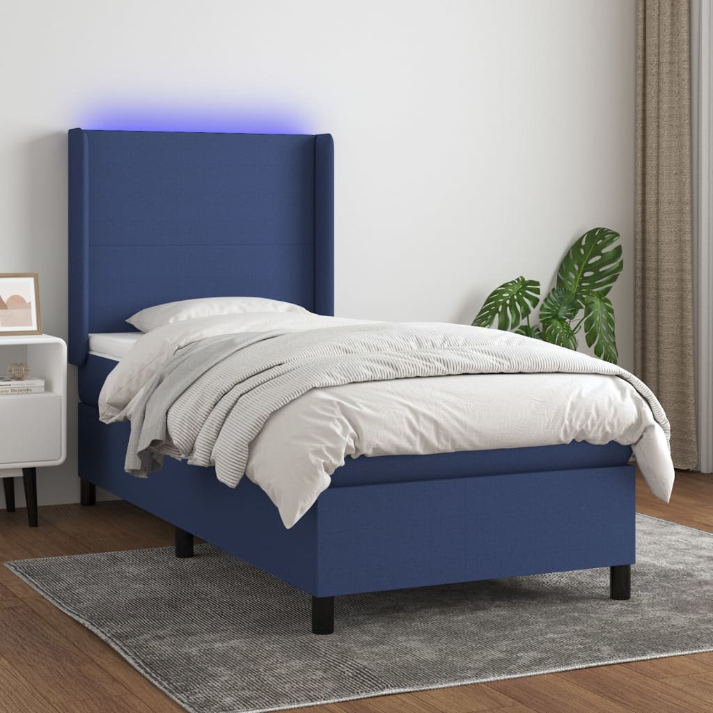 Boxspringbett mit Matratze & LED Blau 90x200 cm Stoff