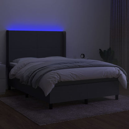 Box spring bed with mattress &amp; LED dark grey 140x200 cm fabric