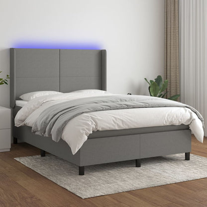 Box spring bed with mattress &amp; LED dark grey 140x200 cm fabric