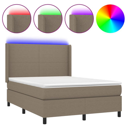 Boxspringbett mit Matratze & LED Taupe 140x200 cm Stoff