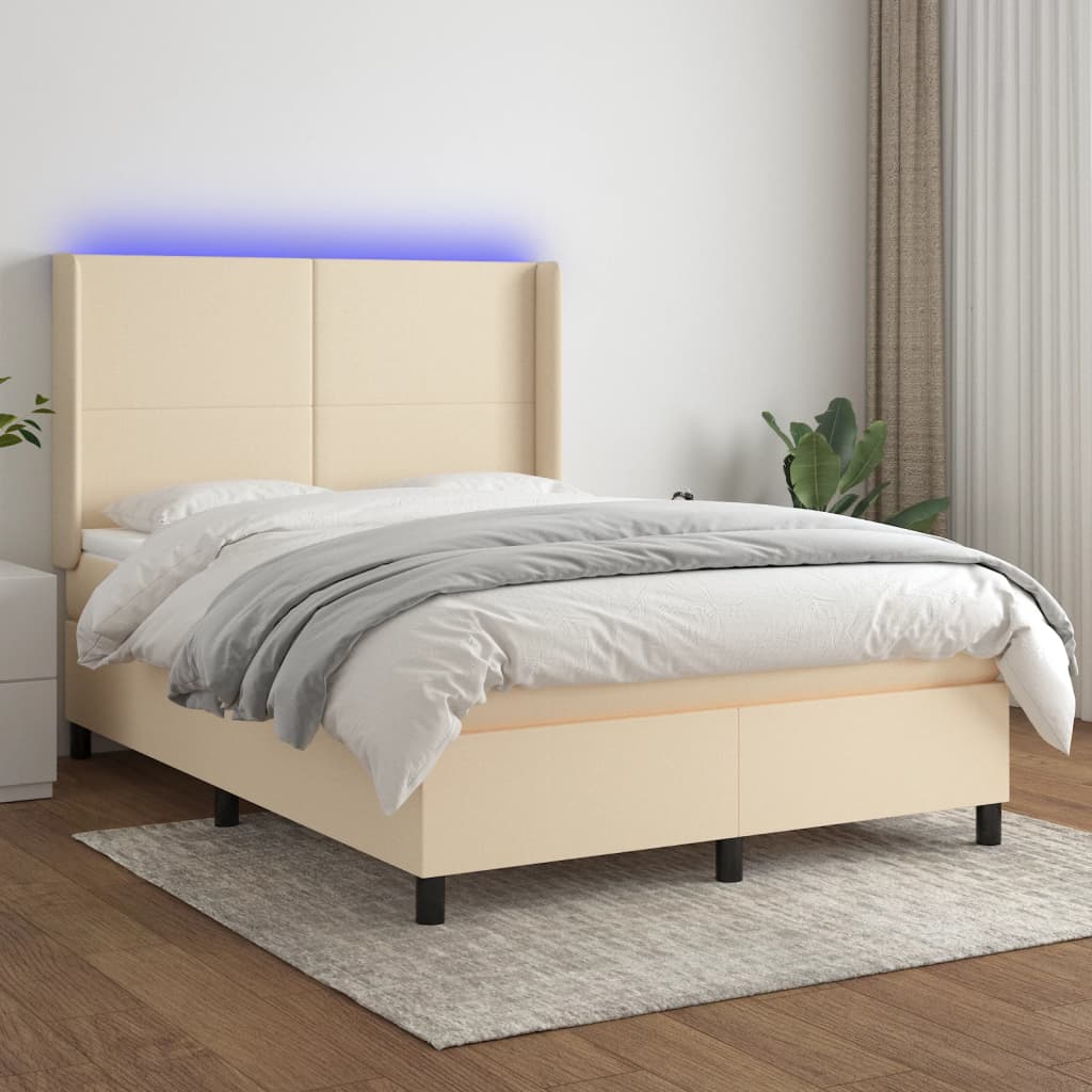 Boxspringbett mit Matratze & LED Creme 140x200 cm Stoff