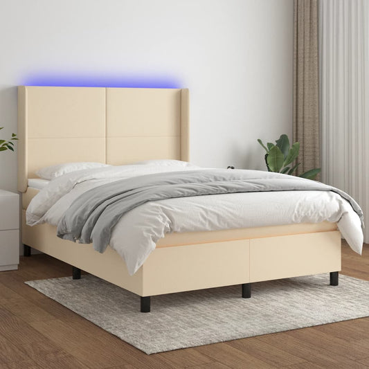 Boxspringbett mit Matratze & LED Creme 140x200 cm Stoff