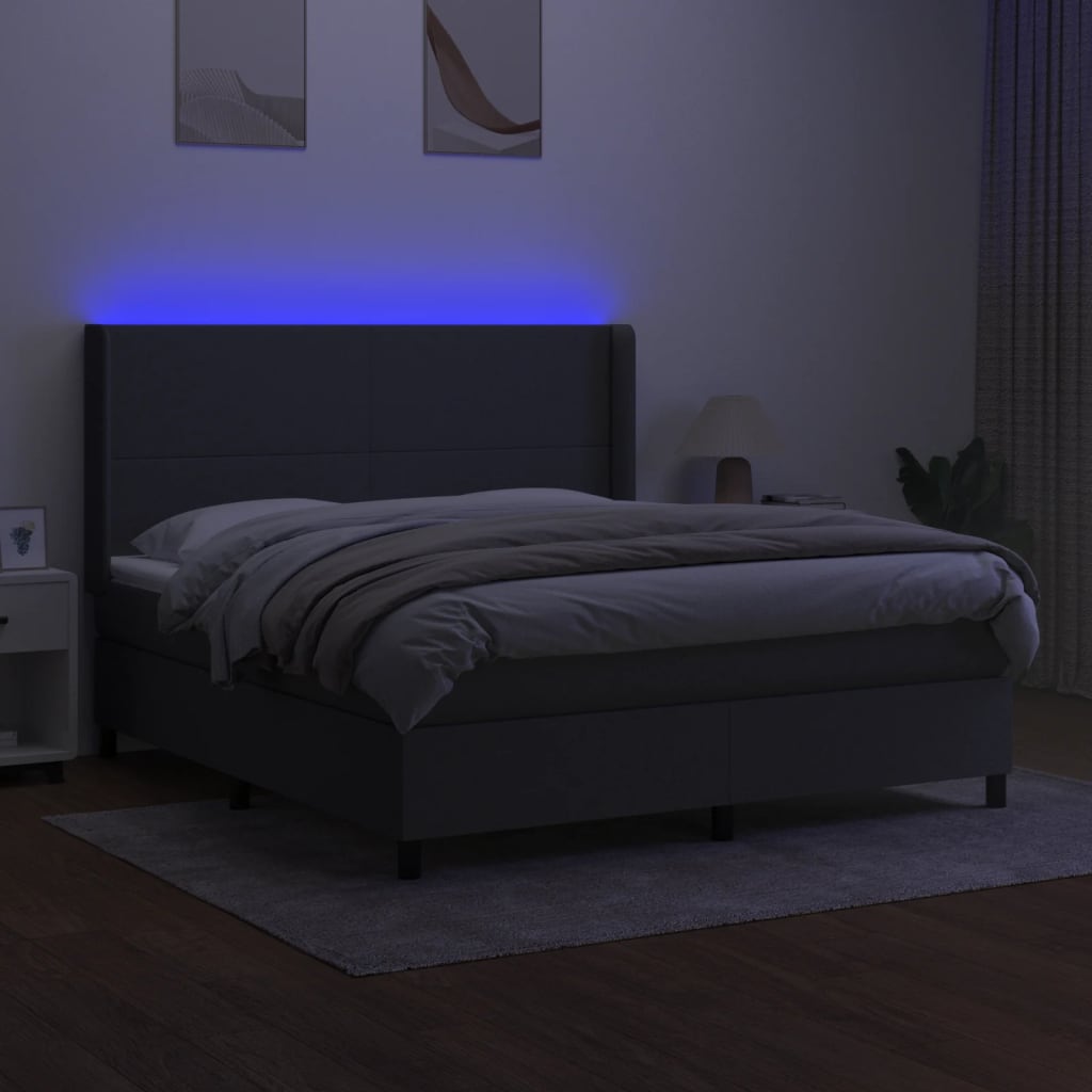 Boxspringbett mit Matratze & LED Dunkelgrau 180x200 cm Stoff