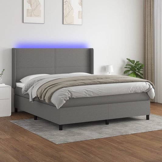 Boxspringbett mit Matratze & LED Dunkelgrau 180x200 cm Stoff