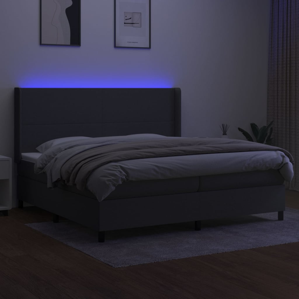 Boxspringbett mit Matratze & LED Dunkelgrau 200x200 cm Stoff