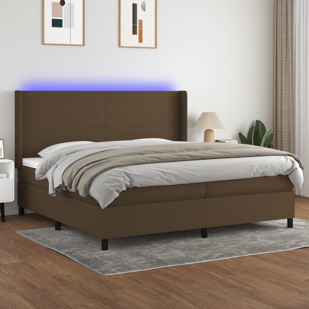 Boxspringbett mit Matratze & LED Dunkelbraun 200x200 cm Stoff