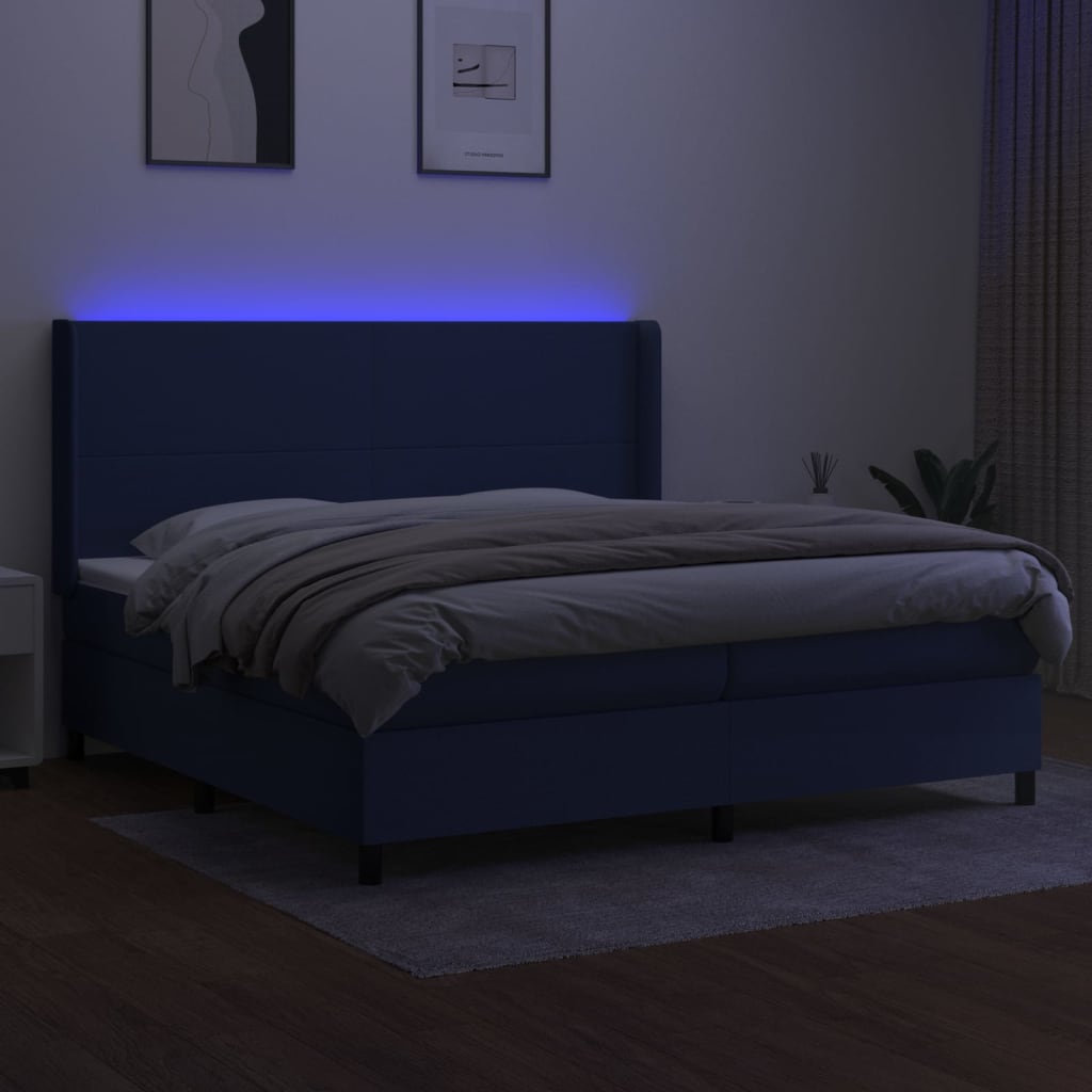 Boxspringbett mit Matratze & LED Blau 200x200 cm Stoff