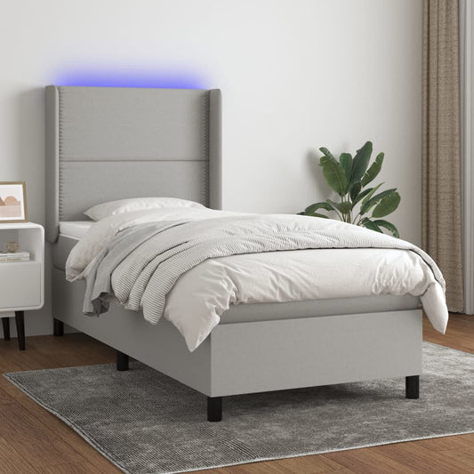 Boxspringbett mit Matratze & LED Hellgrau 90x200 cm Stoff