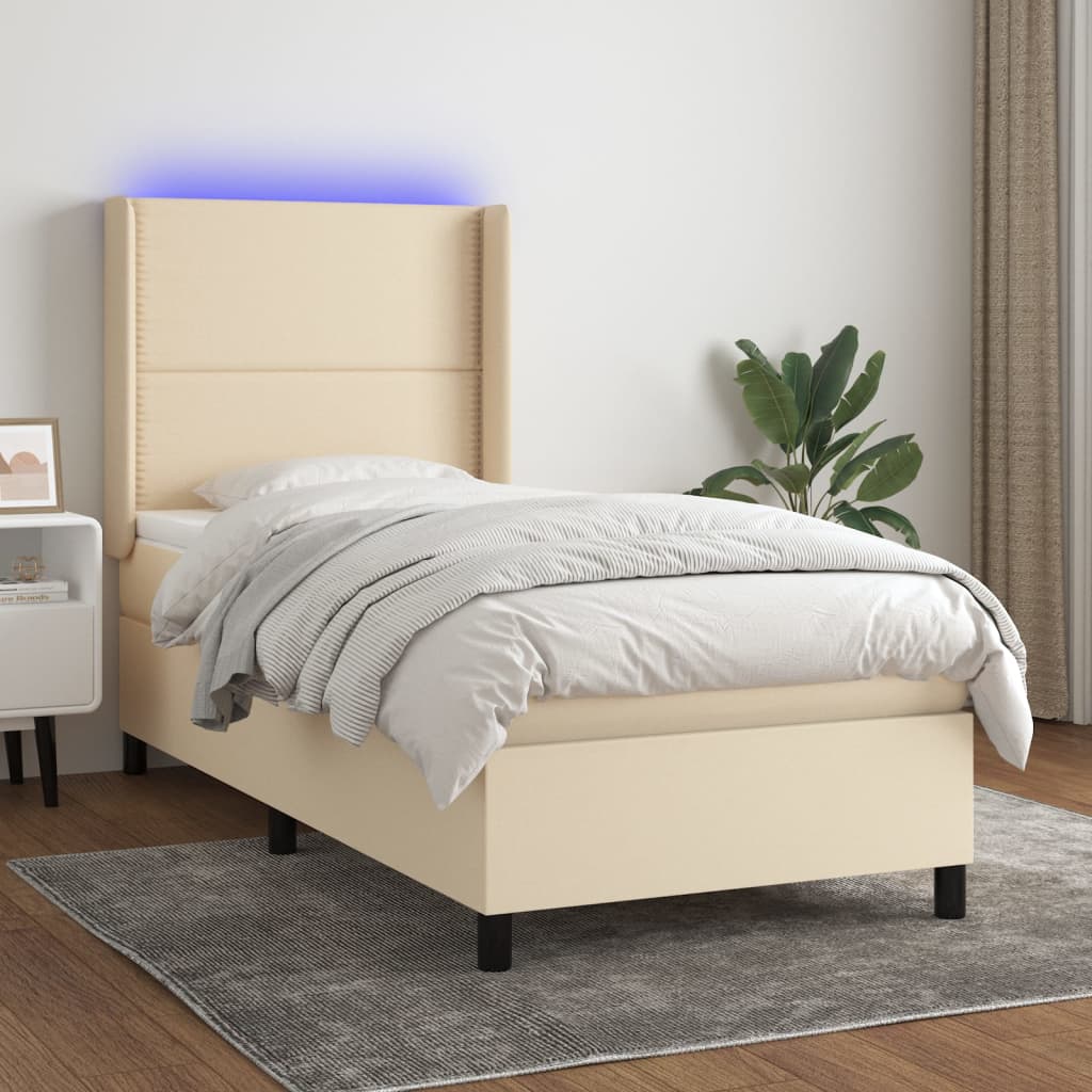 Boxspringbett mit Matratze & LED Creme 90x200 cm Stoff