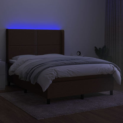 Boxspringbett mit Matratze & LED Dunkelbraun 140x200 cm Stoff